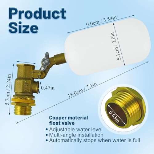 2 Pack Float Ball Valve, 1/2 Inch Brass Water Float Valve with Adjustable Arm, Automatic Water System Filler for Livestock Water Trough, Water Tank, Fountain, Automatic Waterer Bowl Dog Horse - size: 2 Pack