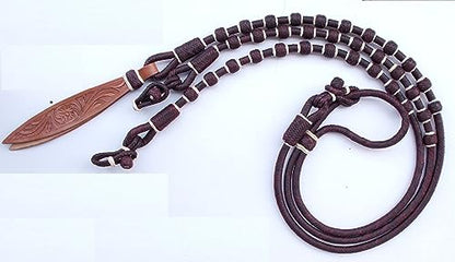Chestnut/Burgundy/Maroon Raw Hide Hand Made Rope Matching Knots Raw Hide Leather Horse Tack Hand-Braided Romal Romel Reins Ranch Rope/Rope Reins-8.5 Ft, 52' Romel