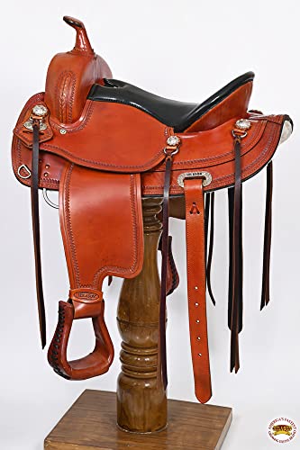 HILASON Hand-Tooled Western Saddle for Draft Horses Wide Gullet 4-Way Flex Tree - size: 16 In