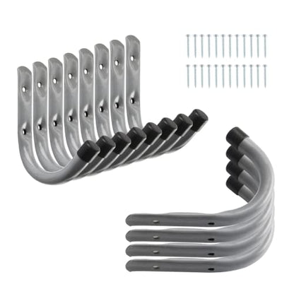 Garage Hooks, 4 Inch Heavy Duty Steel J Hooks for Wall, 12 Pack, Gray | 30 Lb Load Per Hook, PP Coated Tips Help Protect Items, Garage Storage Hooks Organize Ladders, Bikes, Tools And Hoses
