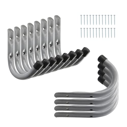 Garage Hooks, 4 Inch Heavy Duty Steel J Hooks for Wall, 12 Pack, Gray | 30 Lb Load Per Hook, PP Coated Tips Help Protect Items, Garage Storage Hooks Organize Ladders, Bikes, Tools And Hoses