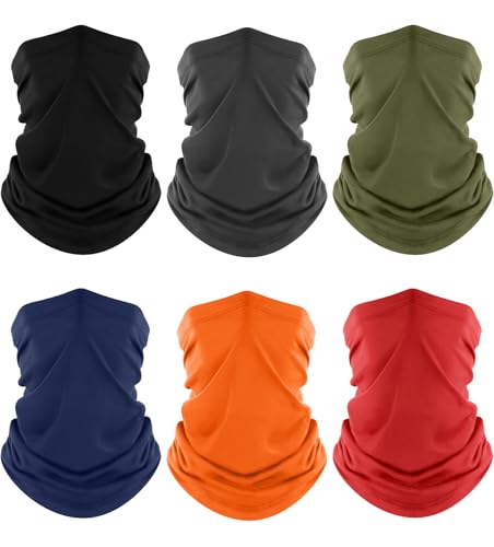 Fuinloth Neck Gaiter, 6 Pack Cooling UV Protection Bandana Face Mask Gator - color: Black+gray+green+navy+orange+red