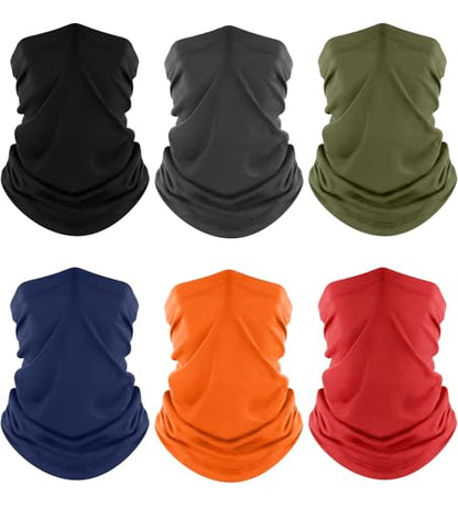 Fuinloth Neck Gaiter, 6 Pack Cooling UV Protection Bandana Face Mask Gator - color: Black+gray+green+navy+orange+red