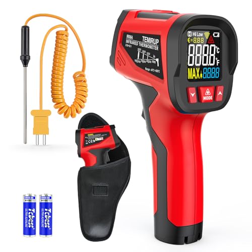 Infrared Thermometer Gun - TEMIRUP Non-Contact Digital Laser Temperature Gun with Color LCD Display for Cooking, Griddle, Engine, HVAC, IR Temp Gun with Adjustable Emissivity,-40℉~1202℉(-40℃~650℃) - color: Red, size: R06A -40℉~1202℉(-40℃~650℃)
