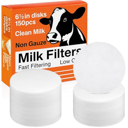 Hahafelt 150 Pack Milk Filter Discs for Raw Milk Strainer, 6-1/2 in Od Quick Flow Non-gauze Replacement Filter Discs for Strainer