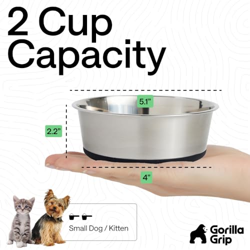 GORILLA GRIP Dog Bowls, Food Grade Stainless Steel, Set of 2, 2 Cup, Black | 304 Stainless Steel Pet Feeding Bowls Hold 16 fl oz Each, Dishwasher Safe, Rust Resistant, BPA Free Rubber Base - color: Black, size: 2 Cup (16 Oz)