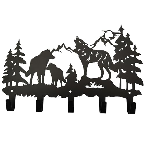 Metal Wolf Coat Hooks Wall Art Decor-Wolf Hangers and Key Holder-Clothes Rack and Backpack Hanger-Animal Theme Hooks Sweet Home Decor for Storage, Living Room, Hallway, Office (Black) - color: wolf Black