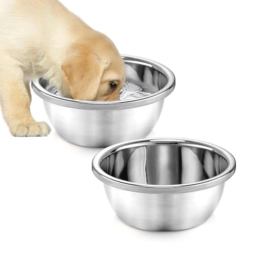MEWTOGO 2 Pcs 0.7 Gallon Food Grade Stainless Steel Dog Water Bowls - size: 0.7 Gallons