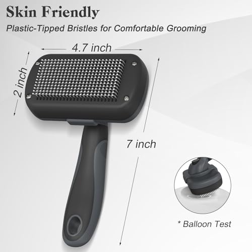 Swihauk Self Cleaning Slicker Brush - Skin Friendly for Dogs & Cats, Deshedding Grooming Tool for Shedding Hair, Puppy Brush for Haired Pets - color: Gray