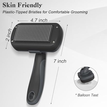 Swihauk Self Cleaning Slicker Brush - Skin Friendly for Dogs & Cats, Deshedding Grooming Tool for Shedding Hair, Puppy Brush for Haired Pets - color: Gray