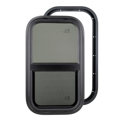 Dulepax Vertical RV Window, 15" W x 22" H Tinted Slide Trailer Window, Tempered Glass Camper Window Replacement with Net Screen and Trim Ring, DOT Approved - size: Vertical 15"x22"