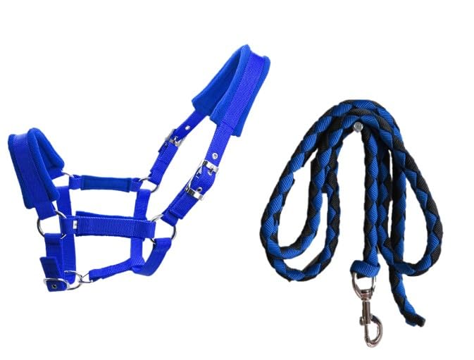 Horse Halter Set with Lead Rope,Padded, Adjustable Chin Strap & Padded Noseband - 1" Large, Blue-black-MP1132