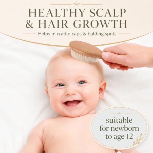 Baby Hair Brush & Comb Set, Organic Wooden Hairbrush Natural Goat Bristles for Newborns & Toddlers, Ideal for Cradle Cap & Itching, Perfect Shower and Registry Gift for Infant, Toddler (3 Piece Set) - size: 3 Piece Set