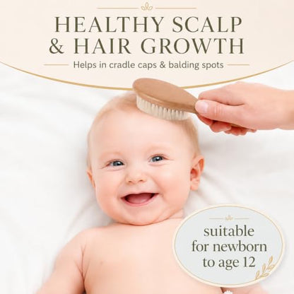 Baby Hair Brush & Comb Set, Organic Wooden Hairbrush Natural Goat Bristles for Newborns & Toddlers, Ideal for Cradle Cap & Itching, Perfect Shower and Registry Gift for Infant, Toddler (3 Piece Set) - size: 3 Piece Set