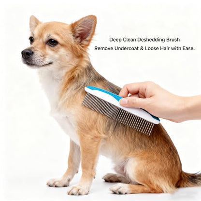 NVNAN 5-Piece Pet Grooming Kit with Deshedding Rake for dogs and cats | Includes gloves, bath brush, fine tooth comb, and deshedding rake for brushing, bathing, detangling and loose fur removal - color: Grooming Rake Set