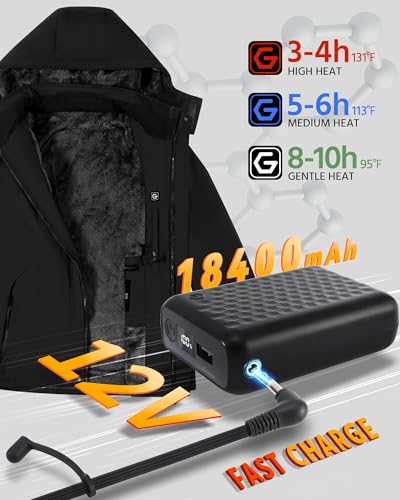 Wulcea Graphene Heated Jacket for Men Fur Lined with Large Capacity Battery Pack - color: Black Fur Lined, size: Small