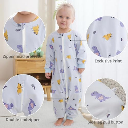 HAHASHOW Baby Cotton Long Sleeve Sleeping Bag Animal Triple Zipper Boys Girls Wearable Blanket With Legs for 6 Months-6T - color: Blue