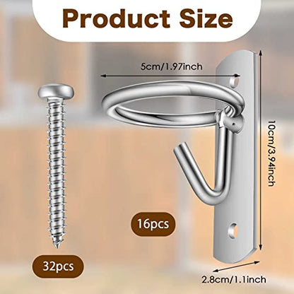 Tudomro 16 Pcs Equestrian Bucket Hook Hangers, Metal Hooks for Horse Water and Feed Buckets with 32 Screws for Stable, Barn, Farmhouse Supplies(Silver) - color: Silver