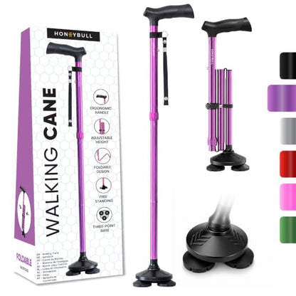 HONEYBULL Walking Cane for Men & Women, Foldable Free Standing Cane - color: Purple