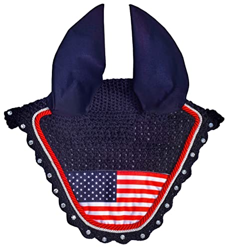 American Flag All Purpose English Saddle Pad, Handmade Jumping Saddle Pad, Fly Bonnet,Fly Veil - size: COB