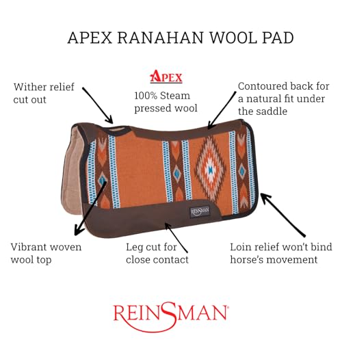 Reinsman APEX Ranahan Wool Soft Breathable Shock-Absorbing Fleece-Lined Moisture-Wicking Contoured Back Protection Wither Relief Horse Riding Saddle Pad - color: Brown