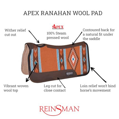 Reinsman APEX Ranahan Wool Soft Breathable Shock-Absorbing Fleece-Lined Moisture-Wicking Contoured Back Protection Wither Relief Horse Riding Saddle Pad - color: Brown