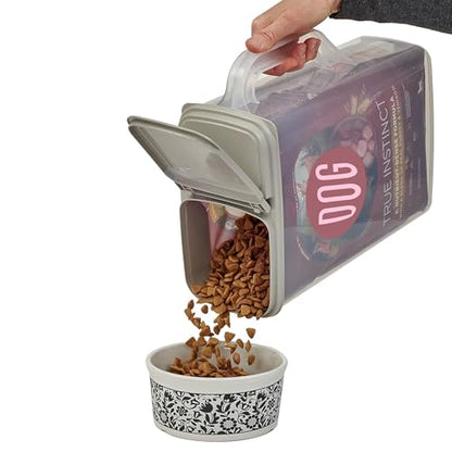Buddeez Pet Food Storage Container - 8 Quart Capacity Dog / Cat Food & Bird Seed Container with Durable EZ Grip Handle, Flip Gray Lid (includes 1 Cup Clear Scoop) | Durable dry-food storage, For dog food, cat food or bird seed, Includes scoop, desk pet co