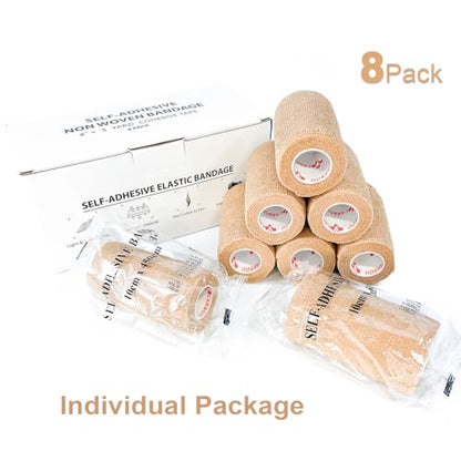 CARBOU Self Adhesive Cohesive Bandage Wrap 8 Pack 4x5yd Cohesive Tape Beige - color: Beige, size: 8 Count (Pack of 1)