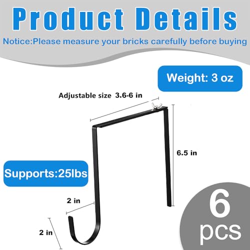 Adjustable Outdoor Light String Hooks for 3.6-6 inch Concrete Cinder Block Wall and Fences,6 Pcs Metal No Drill String Light Hangers,Outside Hanging Rope Lights Cable Cord Holders Organizer (3.6-6 in) - size: 3.6-6 in