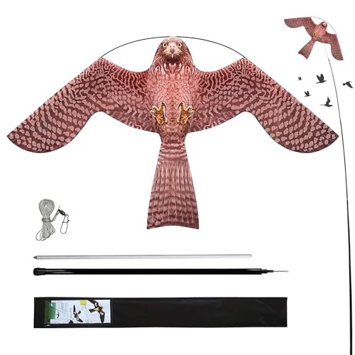 Bird Scarer Kite with 13ft Pole Bird Hawk Flying Kite-Style A | Hawk Deterrents for Farms, Patios and Docks | Keeps Birds, Geese and Seagulls Away | Covers 2150-5380 sq.ft - color: style A with 4m pole