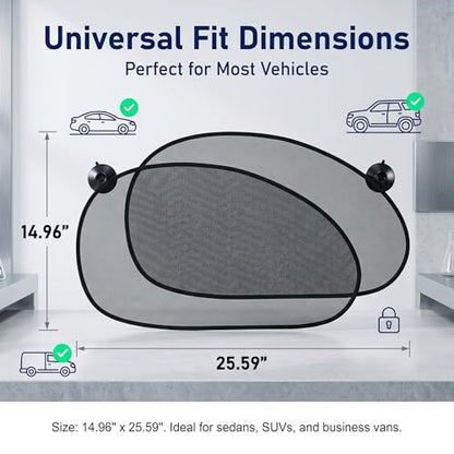 2 PCS Car Window Sun Shades, Suction Cup Side Window Sunshade, Rays Glare Mesh Sun Visor Blocker, Universal Driver Passenger Rear Side Interior Accessory (Black)