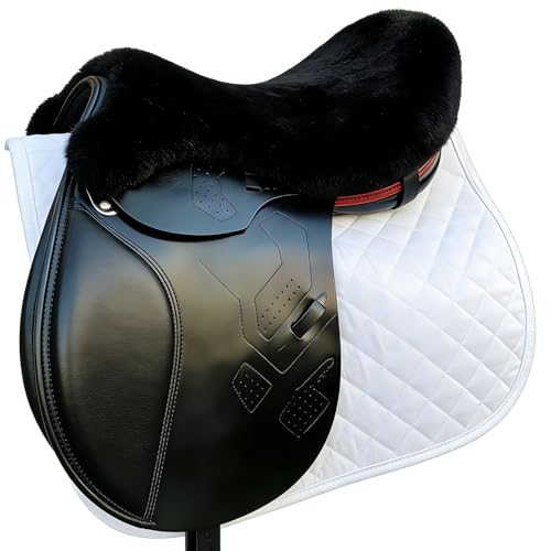 Genuine Sheepskin Saddle Pad, Breathable and Non-Slip British-Style Sheepskin Saddle Seat Cover