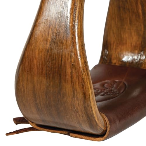 Professional's Choice Wood Horse Riding Stirrups | Leather Tread, Stainless Steel Hardware, Smoothed Edges, Glossy Western Finish - color: Medium Wood, size: 3"