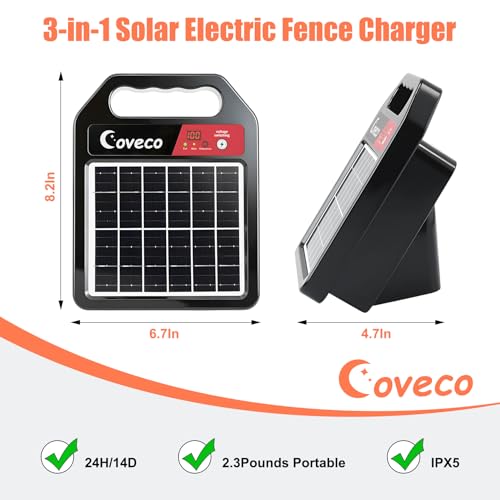 20Miles Solar Powered Electric Fence Charger,0.33J Solar Electric Fence - size: Without Accessories