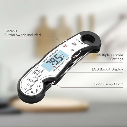 Digital Instant Read Meat Thermometer Digital for Grilling and Cooking - ANDAXIN Waterproof Ultra-Fast Thermometer with Backlight&Calibration&Foldable Probe for Kitchen,Deep Fry,BBQ,Grill-Black/White - color: Black/White