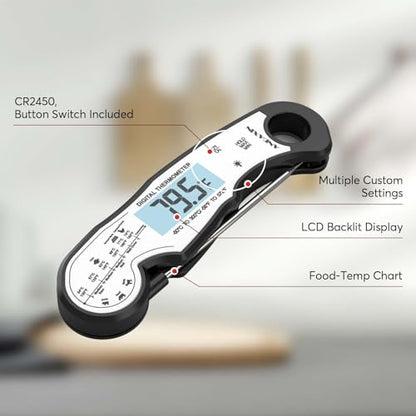 Digital Instant Read Meat Thermometer Digital for Grilling and Cooking - ANDAXIN Waterproof Ultra-Fast Thermometer with Backlight&Calibration&Foldable Probe for Kitchen,Deep Fry,BBQ,Grill-Black/White - color: Black/White