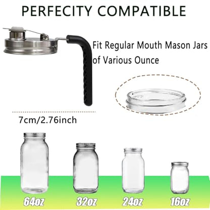 2PCS Mason Jar Drinking Lids,Stainless Steel Wide Mouth Mason Jar Sip Lid Accessories,Anticracking Leak Proof Seal Flip Cap Cover Airtight Accessories for Drink (Regular Mouth with Handle) - style: Regular Mouth with Handle