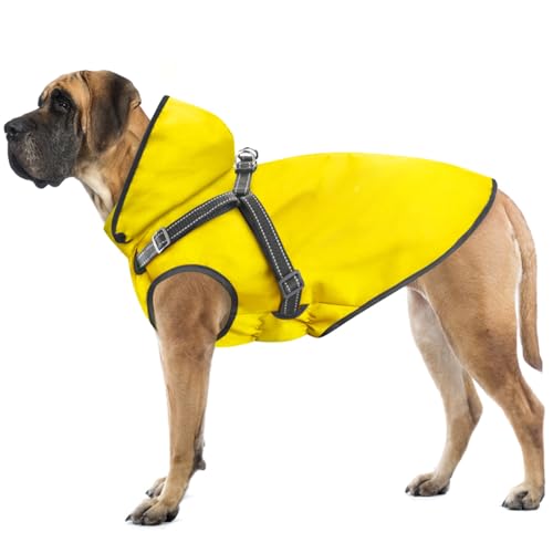 Dog Raincoat Waterproof Doggie Hoodie Reflective Dog Raincoat Hooded Adjustable Rain Jacket for Small Medium Large Dogs Puppies Doggie (Yellow, L) - color: Yellow, size: L
