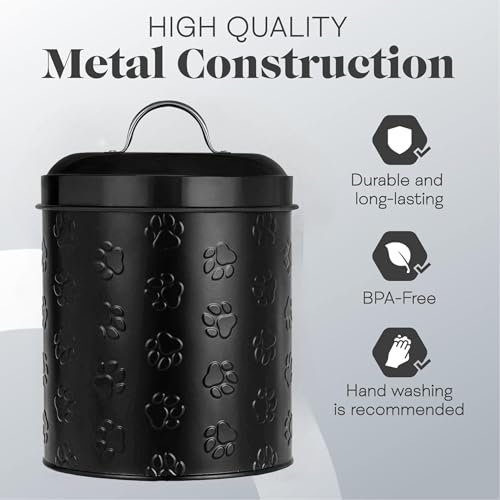 Amici Home Pet Puppy Paws Black Metal Canister - Large, 140 Oz - color: Black, size: 140 fl oz
