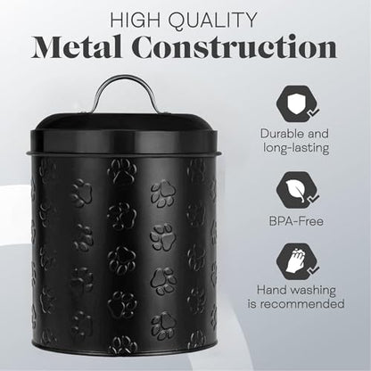 Amici Home Pet Puppy Paws Black Metal Canister - Large, 140 Oz - color: Black, size: 140 fl oz