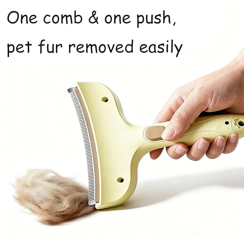 Professional Pet Deshedding Brush for Loose Undercoat Fur, Pet Grooming Comb for Long & Short Haired Dogs Cats, Gentle Skin Friendly - color: yellow