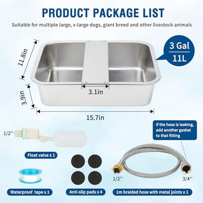 BWOGUE 3 Gal Automatic Dog Water Dispenser, Stainless Steel Bowl for Dogs - size: 3 Gal