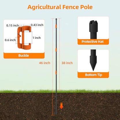 25Pcs 46in Electric Fence Posts Kit w/ 75 Insulators,Garden Fence Stakes