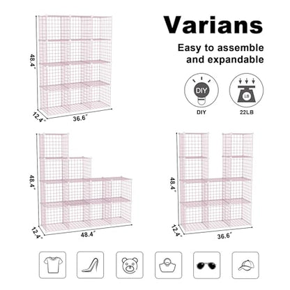 C&AHOME Wire Cube Storage, 12 - Cube Organizer Metal C Grids, Closet, Pink - color: Pink