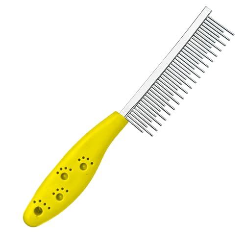 Dog or Cat Comb Grooming with Short and Long Teeth Dematting Knots Tangles Remover Combs Detangler Tool Suitable for Dogs Cats Poodle HorseStainless Steel Pin (Yellow) - color: Yellow