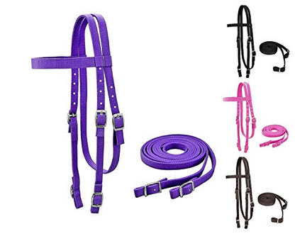 Tahoe Tack Plain Double Layer Nylon Headstall with Reins - color: Purple, size: Full
