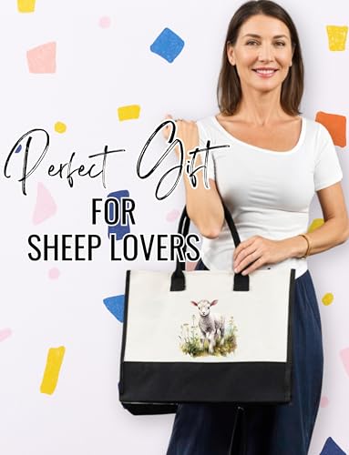 InnoBeta Sheep Gifts for Women Canvas Tote Bag, Tote with Top Zipper Closure and Shoulder Strap for Birthday, Mother's Day, Christmas