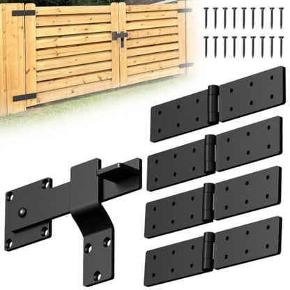 Heavy Duty Gate Hinges and Latch Set 4Pack 270° for Wood Fence