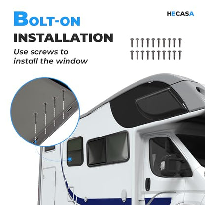 HECASA 18" W X 24" H RV Window W/Trim Ring & Mesh Screen Vertical Slide Fit for Van, Cargo, Trailer, Camper Tinted Tempered Glass Aluminium - size: 18" W x 24" H
