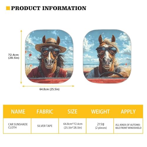 Fashion Horse Car Windshield Sun Shade 2-Piece Foldable Car Sunscreen Blocks UV Rays and Keeps Vehicle Cool for Most Sedan Truck SUV - color: Fashion Horse